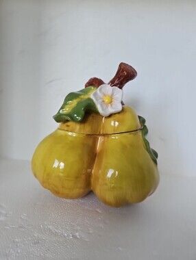 Vintage Bico China Ceramic Three Pear Cookie Jar Figural Fruit Floral MCM Retro